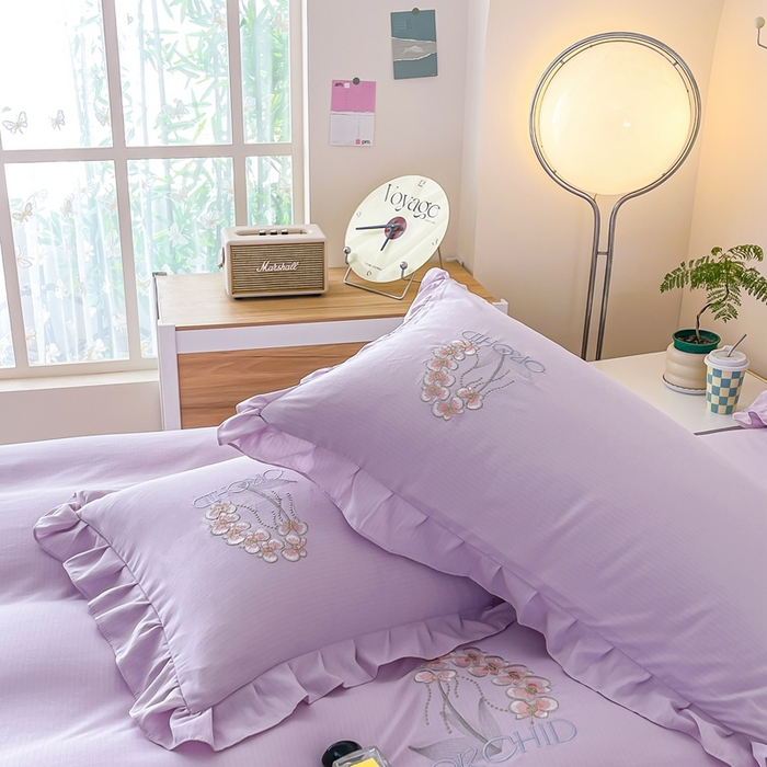 91家纺网 家纺一手货源 找家纺 梓之赫2025新款竹纤棉绣花四件套 绽放-紫色