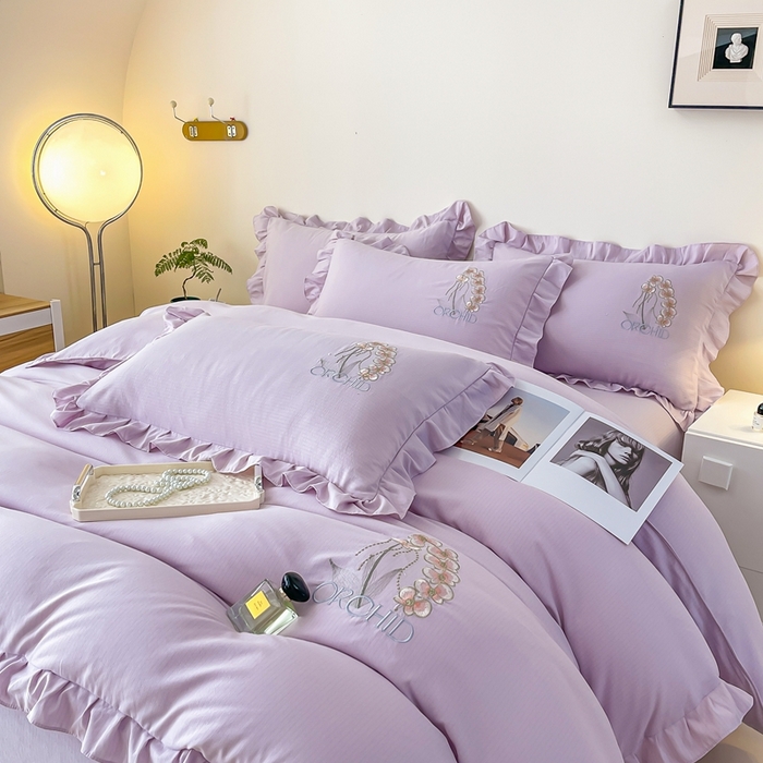 梓之赫2025新款竹纤棉绣花四件套 绽放-紫色
