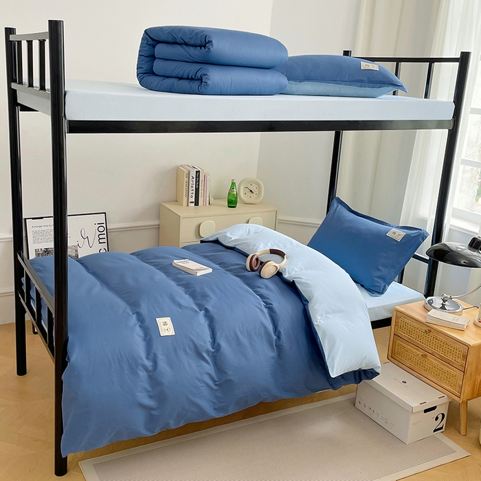 91家纺网 家纺一手货源 找家纺 锦润家纺2025新款13372全棉纯色双拼学生宿舍三件套六件套