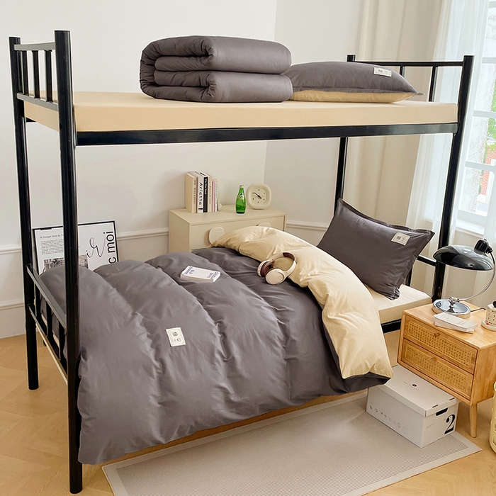 91家纺网 家纺一手货源 找家纺 锦润家纺2025新款13372全棉纯色双拼学生宿舍三件套六件套