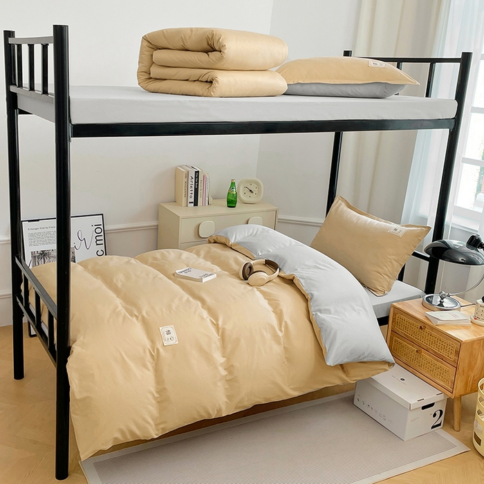 91家纺网 家纺一手货源 找家纺 锦润家纺2025新款13372全棉纯色双拼学生宿舍三件套六件套