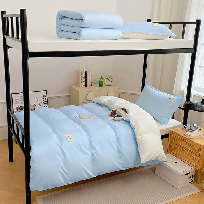 91家纺网 家纺一手货源 找家纺 锦润家纺2025新款13372全棉纯色双拼学生宿舍三件套六件套