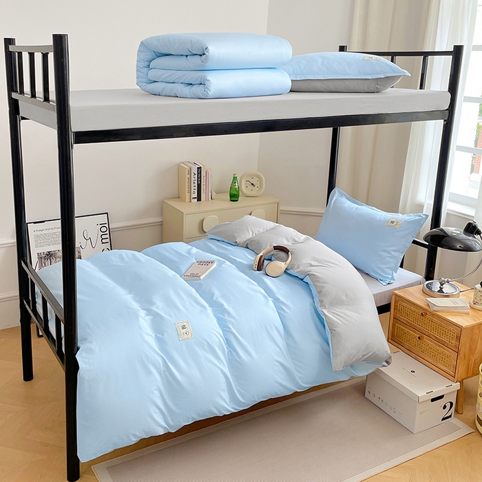 91家纺网 家纺一手货源 找家纺 锦润家纺2025新款13372全棉纯色双拼学生宿舍三件套六件套