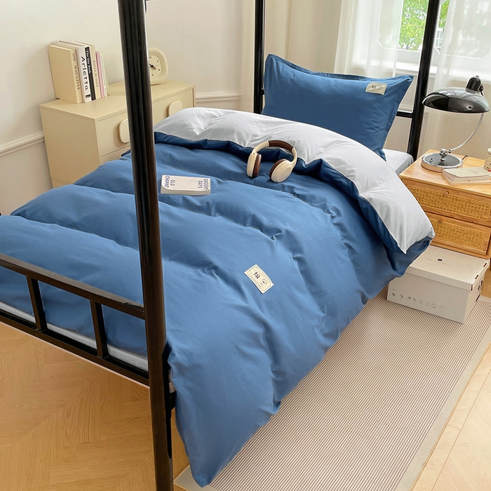 91家纺网 家纺一手货源 找家纺 锦润家纺2025新款13372全棉纯色双拼学生宿舍三件套六件套