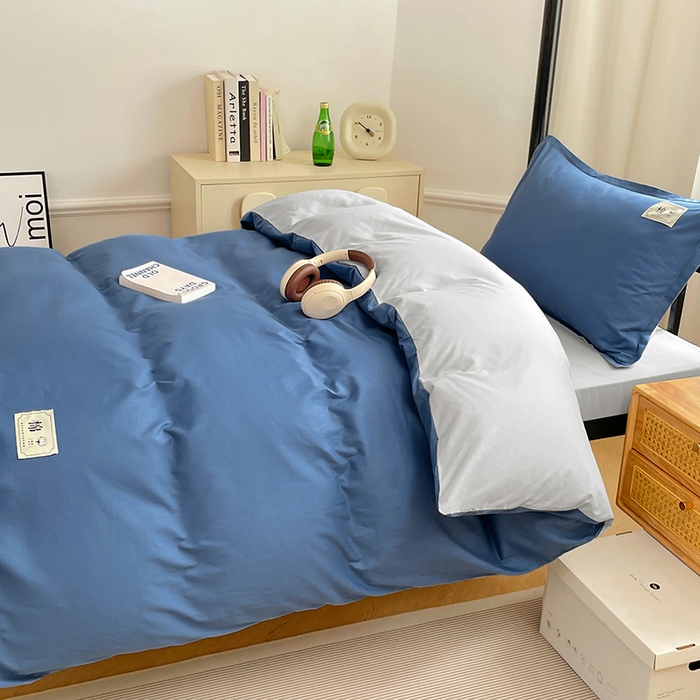 91家纺网 家纺一手货源 找家纺 锦润家纺2025新款13372全棉纯色双拼学生宿舍三件套六件套