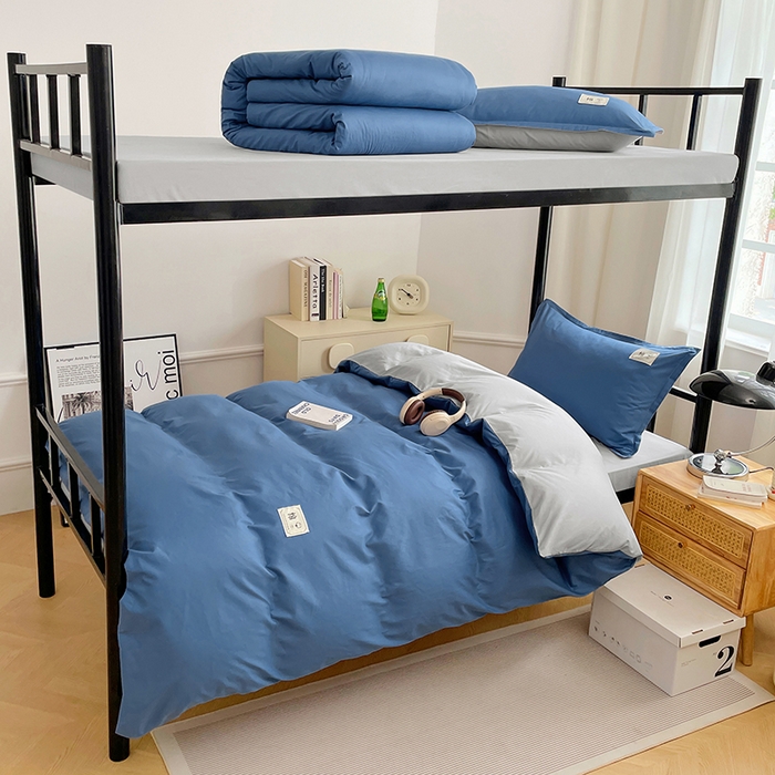 （总）锦润家纺2025新款13372全棉纯色双拼学生宿舍三件套六件套