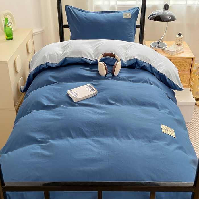 91家纺网 家纺一手货源 找家纺 锦润家纺2025新款13372全棉纯色双拼学生宿舍三件套六件套