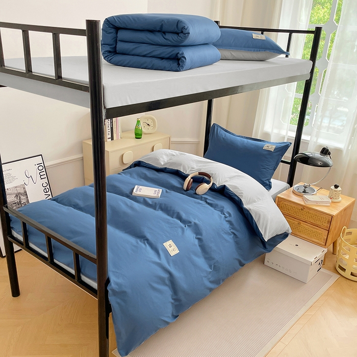 91家纺网 家纺一手货源 找家纺 锦润家纺2025新款13372全棉纯色双拼学生宿舍三件套六件套