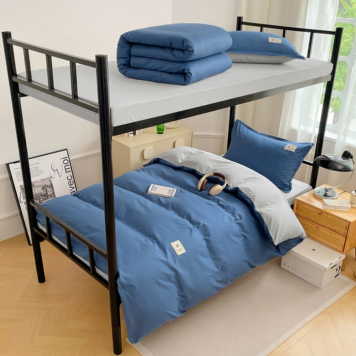 91家纺网 家纺一手货源 找家纺 锦润家纺2025新款13372全棉纯色双拼学生宿舍三件套六件套