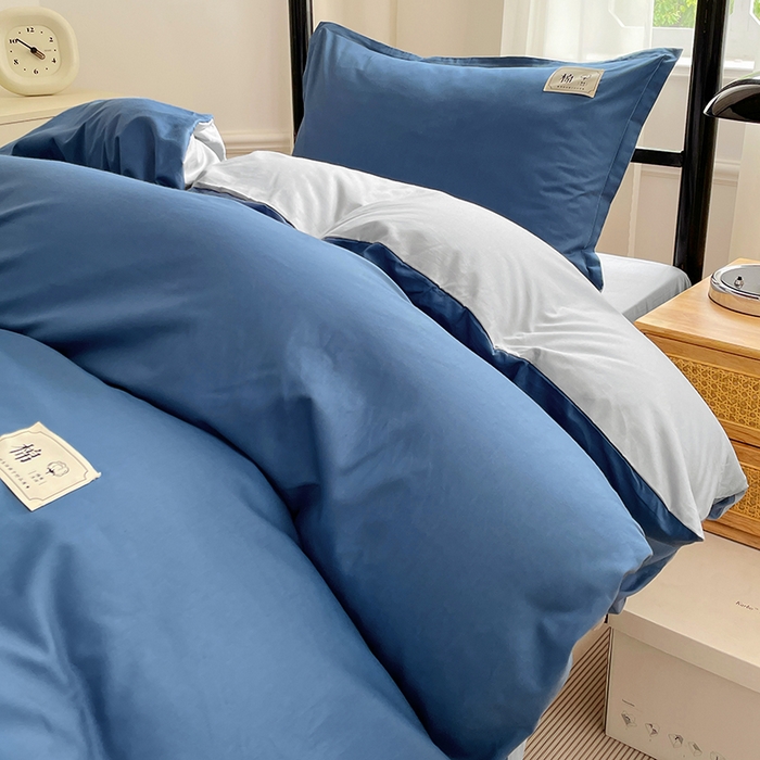 91家纺网 家纺一手货源 找家纺 锦润家纺2025新款13372全棉纯色双拼学生宿舍三件套六件套