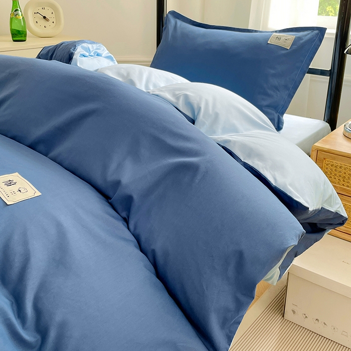 91家纺网 家纺一手货源 找家纺 锦润家纺2025新款13372全棉纯色双拼学生宿舍三件套六件套