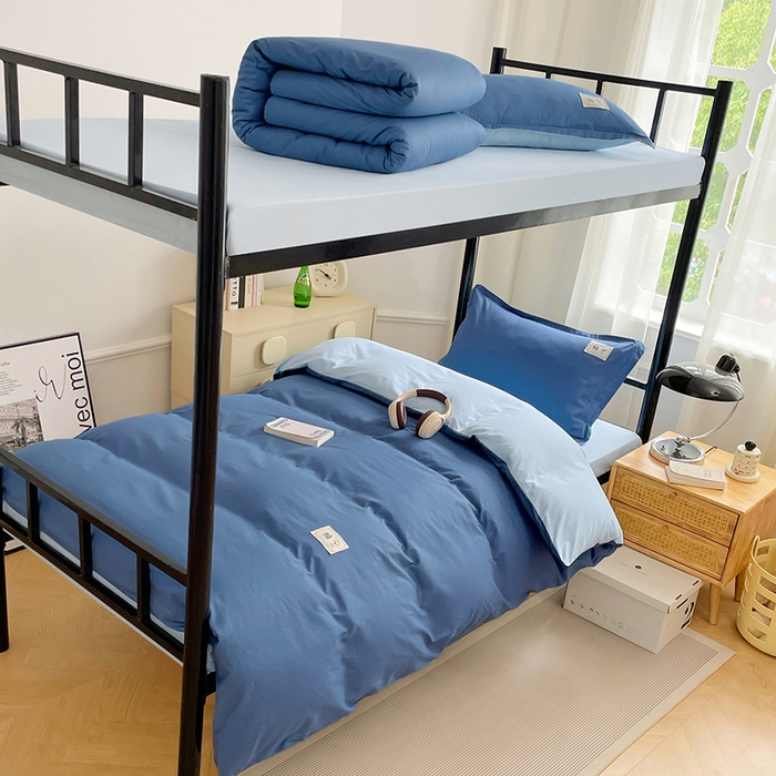 91家纺网 家纺一手货源 找家纺 锦润家纺2025新款13372全棉纯色双拼学生宿舍三件套六件套