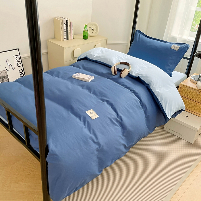 91家纺网 家纺一手货源 找家纺 锦润家纺2025新款13372全棉纯色双拼学生宿舍三件套六件套