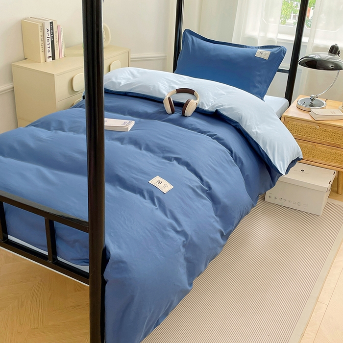 91家纺网 家纺一手货源 找家纺 锦润家纺2025新款13372全棉纯色双拼学生宿舍三件套六件套