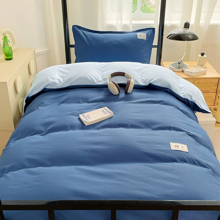 91家纺网 家纺一手货源 找家纺 锦润家纺2025新款13372全棉纯色双拼学生宿舍三件套六件套