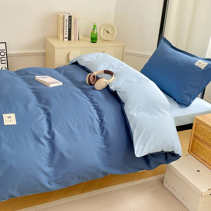 91家纺网 家纺一手货源 找家纺 锦润家纺2025新款13372全棉纯色双拼学生宿舍三件套六件套