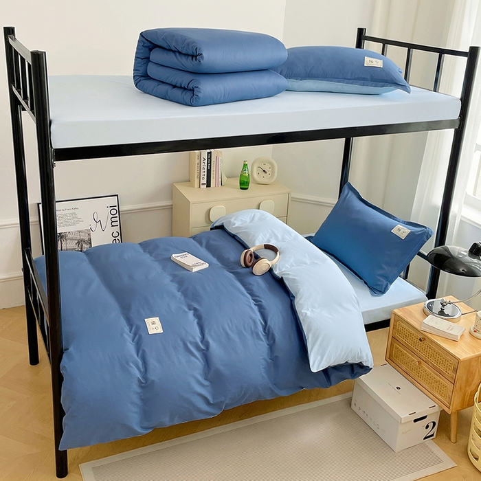 91家纺网 家纺一手货源 找家纺 锦润家纺2025新款13372全棉纯色双拼学生宿舍三件套六件套