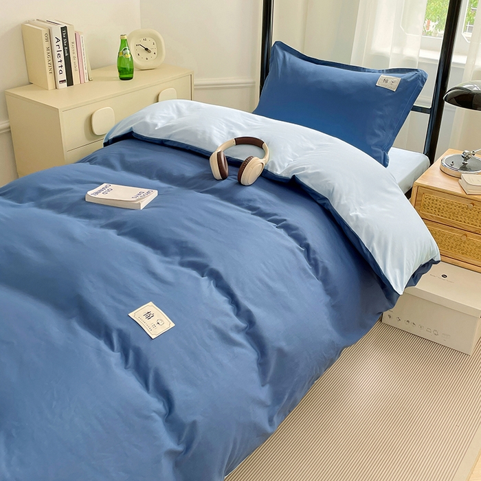 91家纺网 家纺一手货源 找家纺 锦润家纺2025新款13372全棉纯色双拼学生宿舍三件套六件套