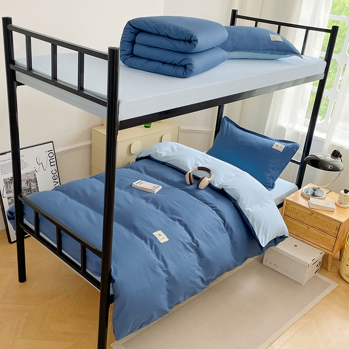 91家纺网 家纺一手货源 找家纺 锦润家纺2025新款13372全棉纯色双拼学生宿舍三件套六件套