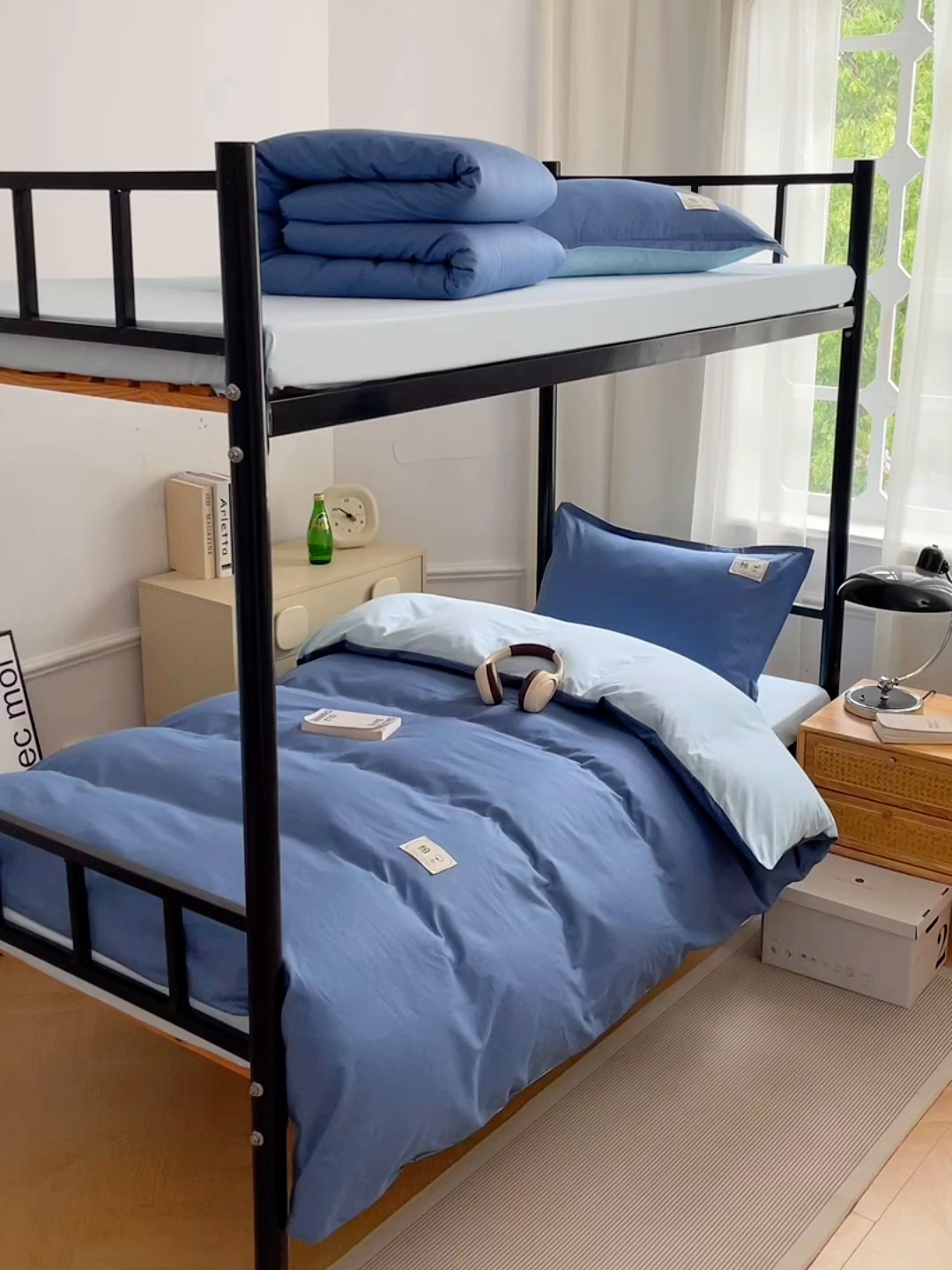 91家纺网 家纺一手货源 找家纺 锦润家纺2025新款13372全棉纯色双拼学生宿舍三件套六件套