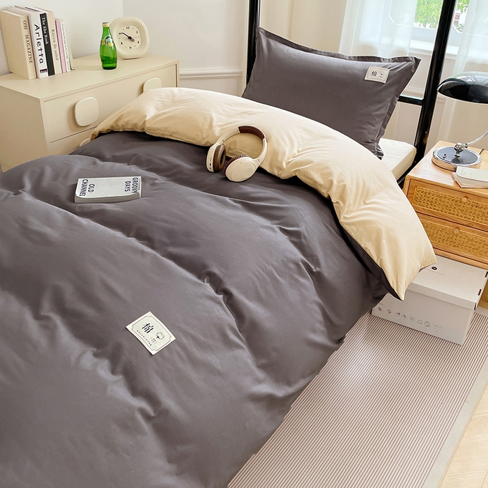 91家纺网 家纺一手货源 找家纺 锦润家纺2025新款13372全棉纯色双拼学生宿舍三件套六件套