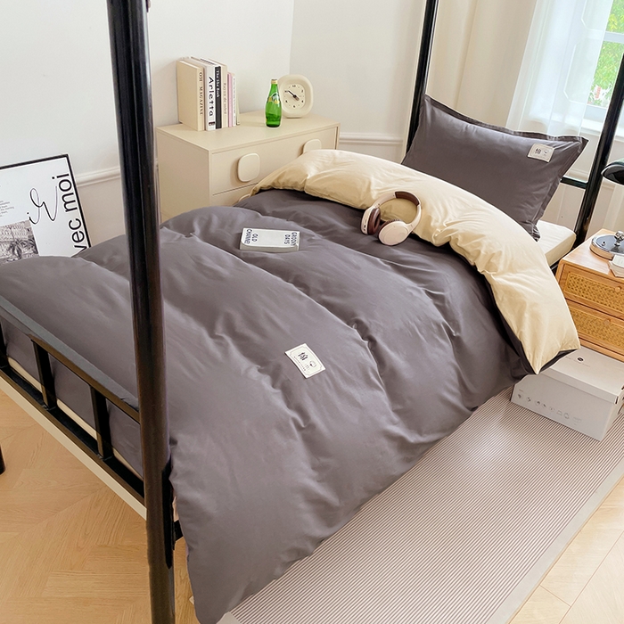 91家纺网 家纺一手货源 找家纺 锦润家纺2025新款13372全棉纯色双拼学生宿舍三件套六件套