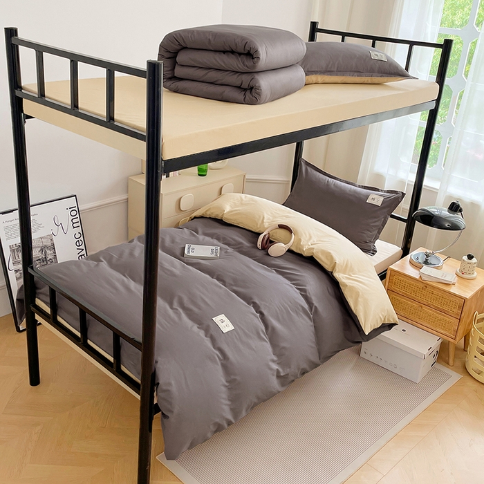 91家纺网 家纺一手货源 找家纺 锦润家纺2025新款13372全棉纯色双拼学生宿舍三件套六件套