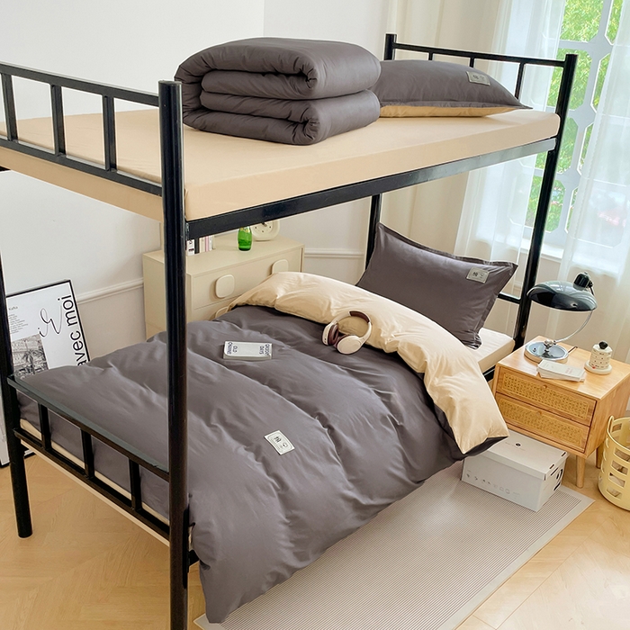 91家纺网 家纺一手货源 找家纺 锦润家纺2025新款13372全棉纯色双拼学生宿舍三件套六件套