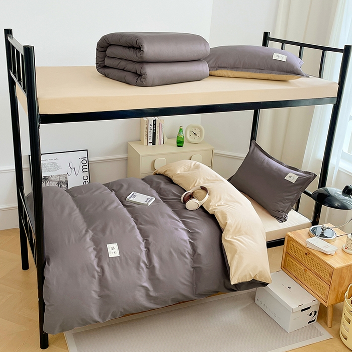 91家纺网 家纺一手货源 找家纺 锦润家纺2025新款13372全棉纯色双拼学生宿舍三件套六件套