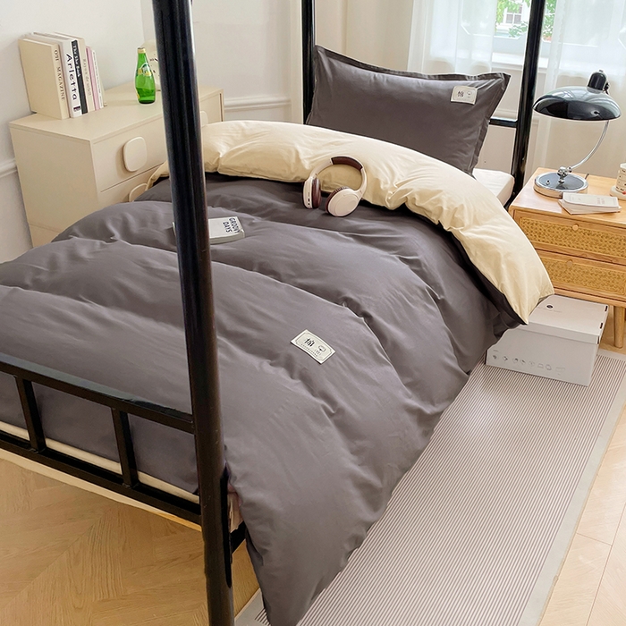 91家纺网 家纺一手货源 找家纺 锦润家纺2025新款13372全棉纯色双拼学生宿舍三件套六件套