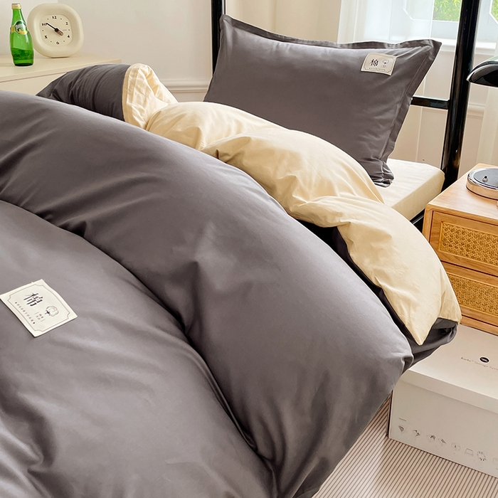 91家纺网 家纺一手货源 找家纺 锦润家纺2025新款13372全棉纯色双拼学生宿舍三件套六件套