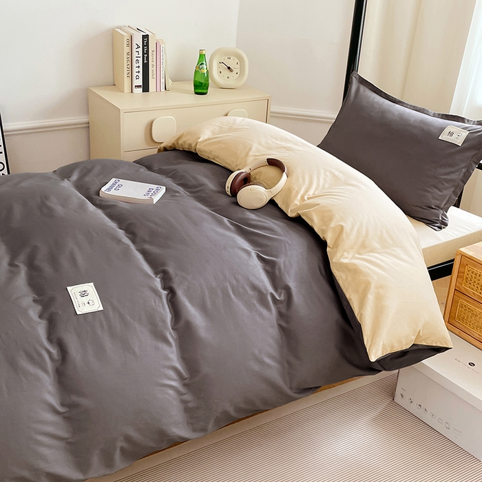 91家纺网 家纺一手货源 找家纺 锦润家纺2025新款13372全棉纯色双拼学生宿舍三件套六件套