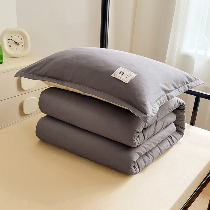 91家纺网 家纺一手货源 找家纺 锦润家纺2025新款13372全棉纯色双拼学生宿舍三件套六件套