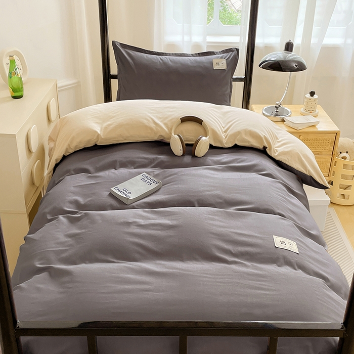 91家纺网 家纺一手货源 找家纺 锦润家纺2025新款13372全棉纯色双拼学生宿舍三件套六件套