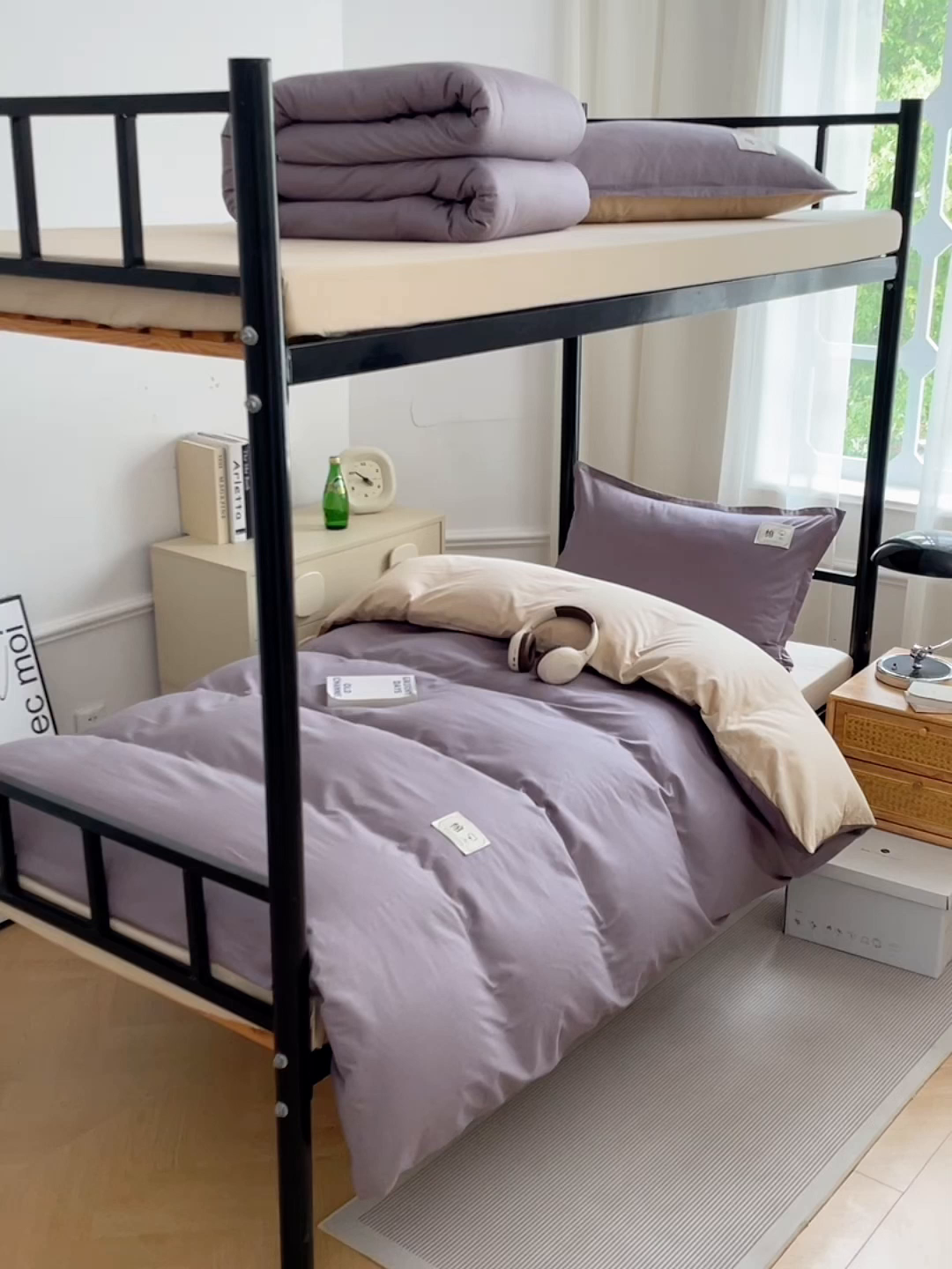 91家纺网 家纺一手货源 找家纺 锦润家纺2025新款13372全棉纯色双拼学生宿舍三件套六件套