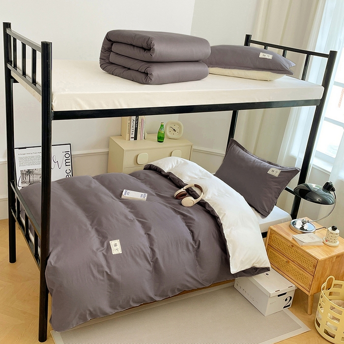 91家纺网 家纺一手货源 找家纺 锦润家纺2025新款13372全棉纯色双拼学生宿舍三件套六件套