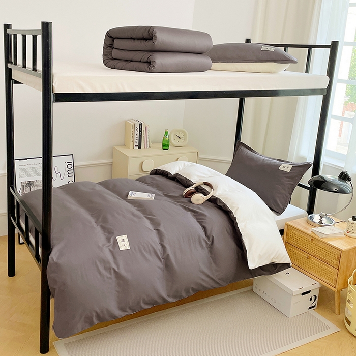 锦润家纺2025新款13372全棉纯色双拼学生宿舍三件套六件套