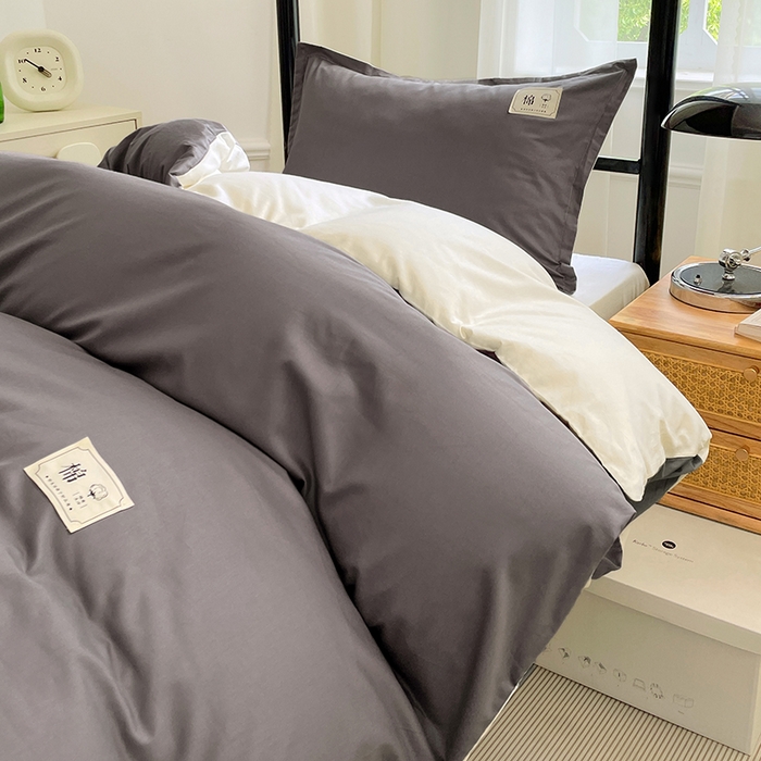 91家纺网 家纺一手货源 找家纺 锦润家纺2025新款13372全棉纯色双拼学生宿舍三件套六件套