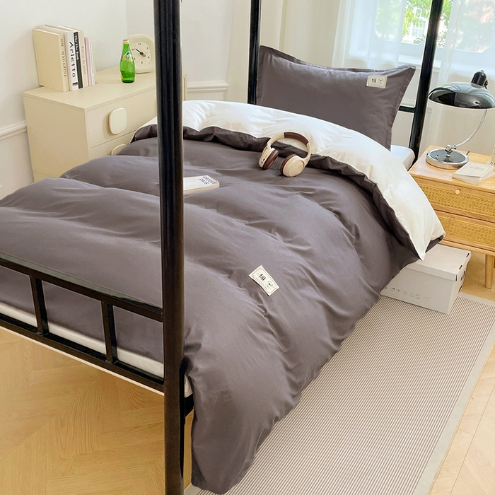 91家纺网 家纺一手货源 找家纺 锦润家纺2025新款13372全棉纯色双拼学生宿舍三件套六件套