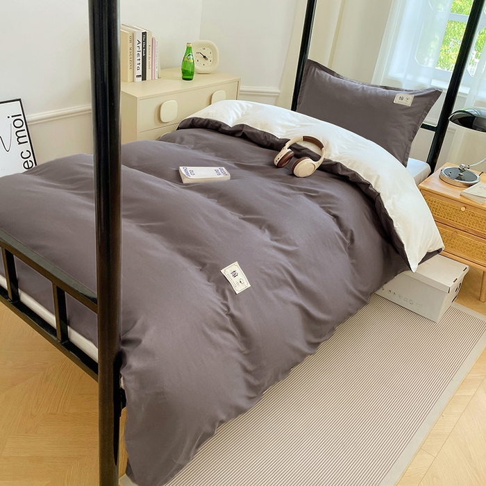 91家纺网 家纺一手货源 找家纺 锦润家纺2025新款13372全棉纯色双拼学生宿舍三件套六件套