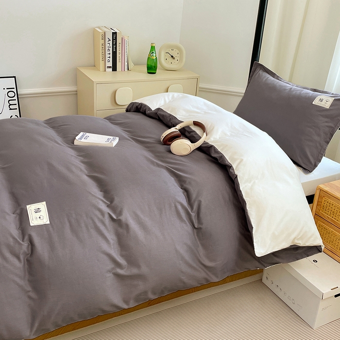 91家纺网 家纺一手货源 找家纺 锦润家纺2025新款13372全棉纯色双拼学生宿舍三件套六件套