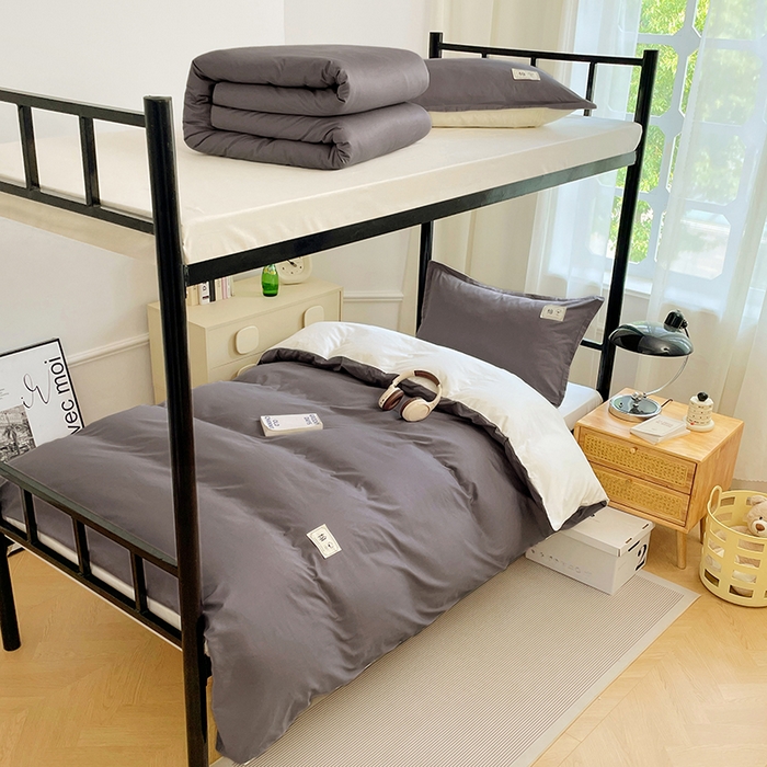 91家纺网 家纺一手货源 找家纺 锦润家纺2025新款13372全棉纯色双拼学生宿舍三件套六件套