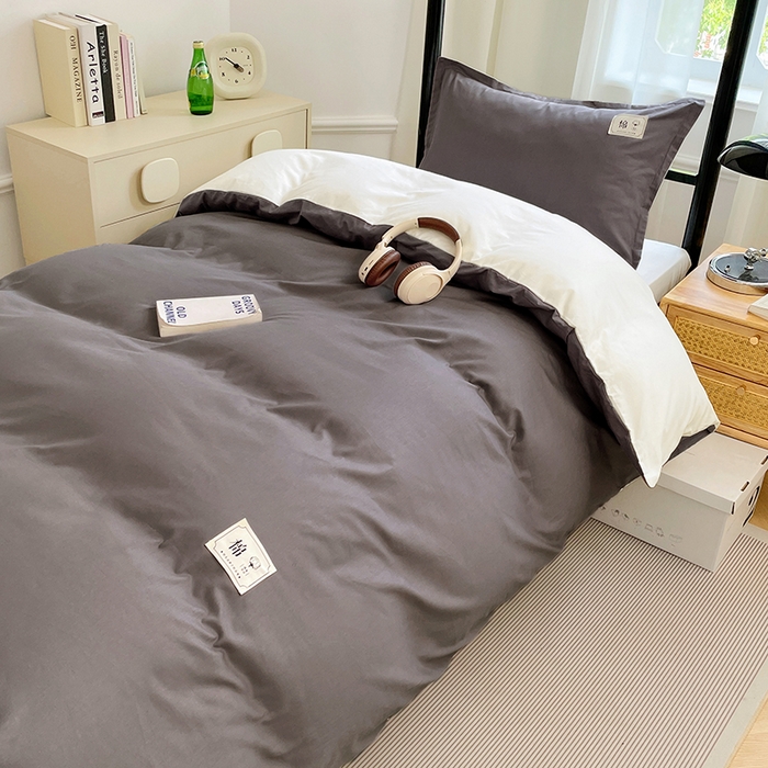 91家纺网 家纺一手货源 找家纺 锦润家纺2025新款13372全棉纯色双拼学生宿舍三件套六件套