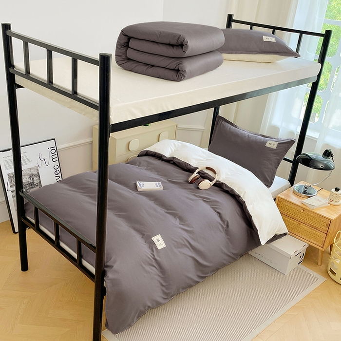 91家纺网 家纺一手货源 找家纺 锦润家纺2025新款13372全棉纯色双拼学生宿舍三件套六件套