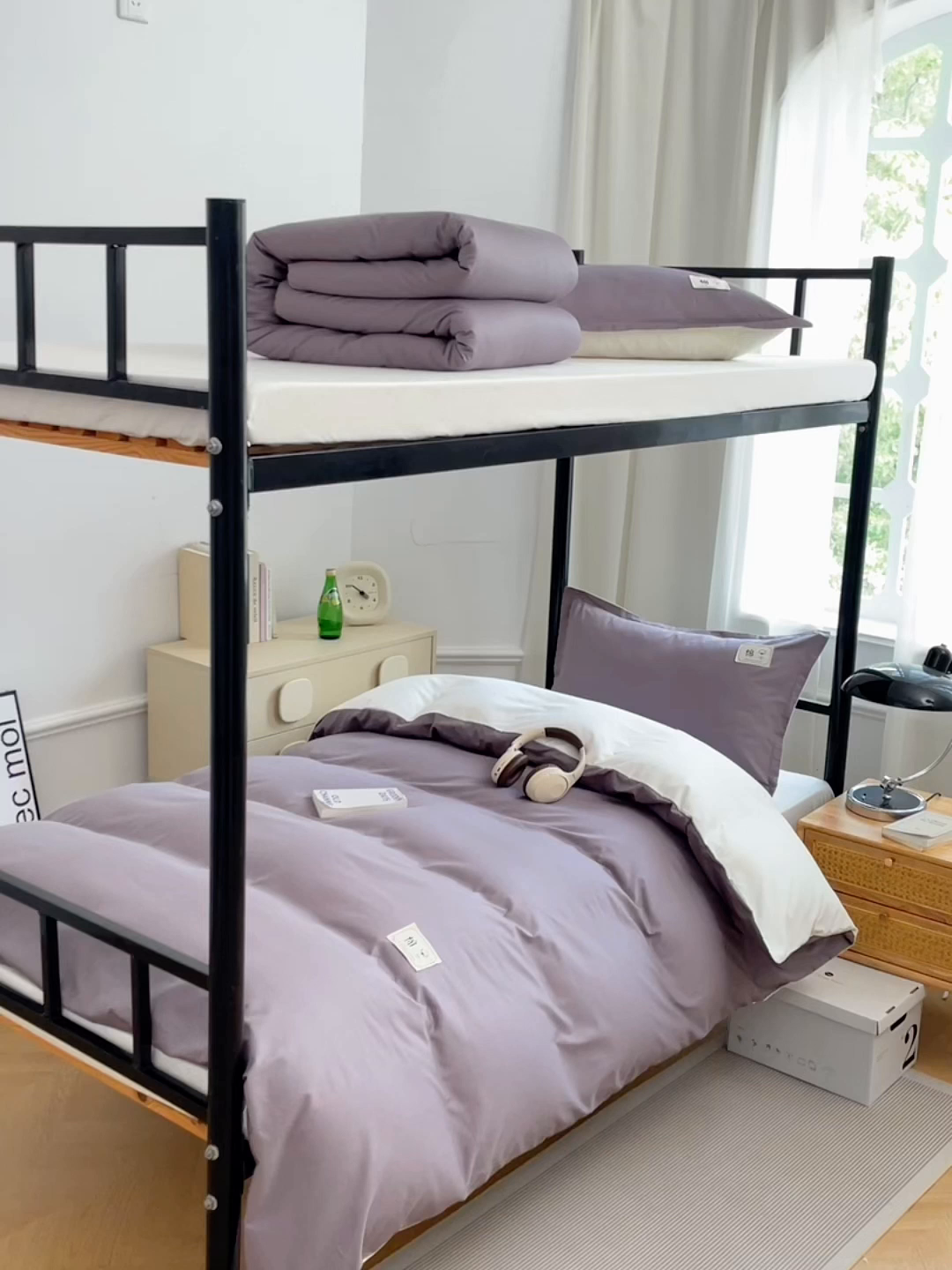 91家纺网 家纺一手货源 找家纺 锦润家纺2025新款13372全棉纯色双拼学生宿舍三件套六件套