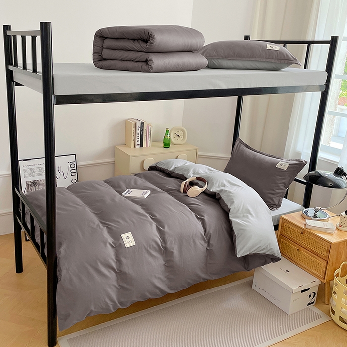 锦润家纺2025新款13372全棉纯色双拼学生宿舍三件套六件套