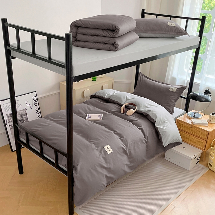 91家纺网 家纺一手货源 找家纺 锦润家纺2025新款13372全棉纯色双拼学生宿舍三件套六件套