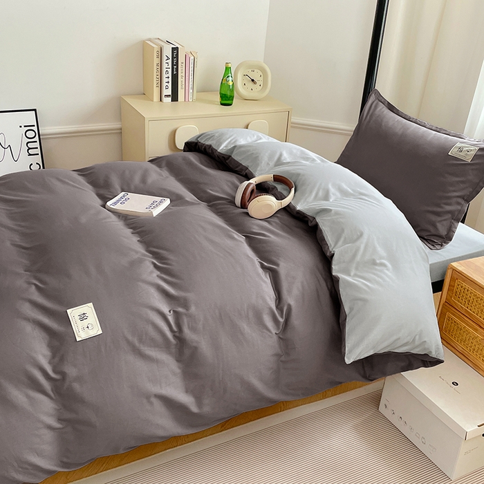 91家纺网 家纺一手货源 找家纺 锦润家纺2025新款13372全棉纯色双拼学生宿舍三件套六件套