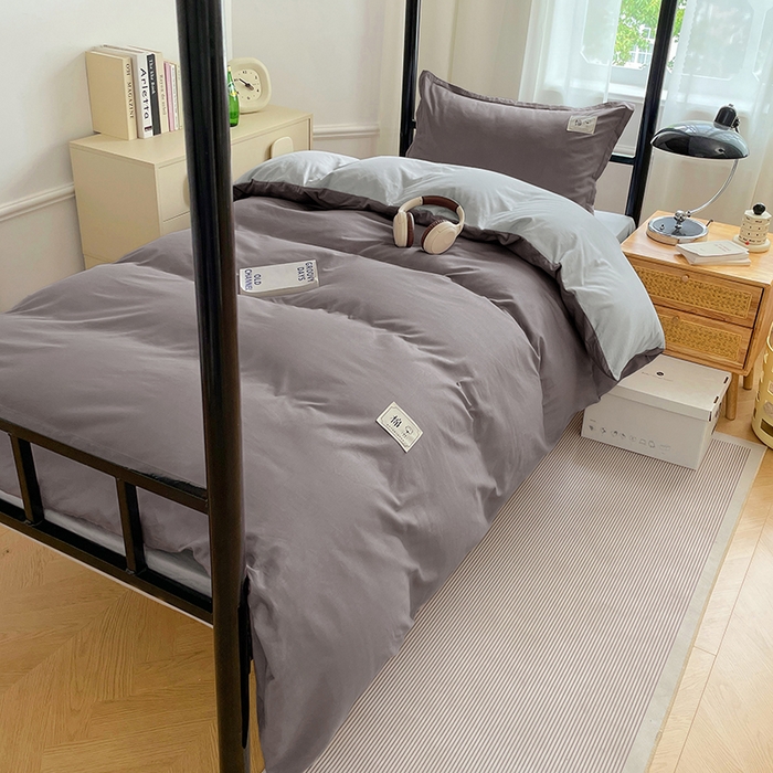 91家纺网 家纺一手货源 找家纺 锦润家纺2025新款13372全棉纯色双拼学生宿舍三件套六件套