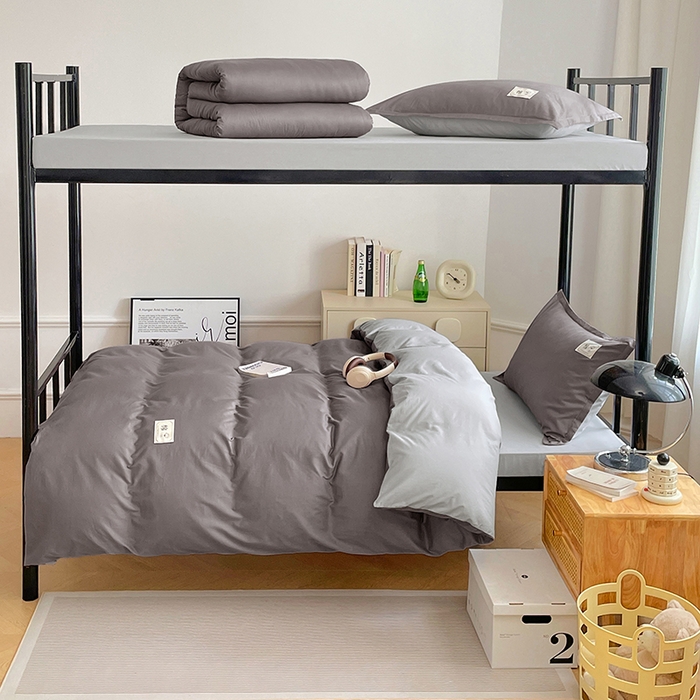 91家纺网 家纺一手货源 找家纺 锦润家纺2025新款13372全棉纯色双拼学生宿舍三件套六件套